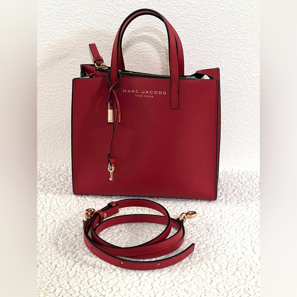 Marc Jacobs Authentic Red Leather Tote Bag with strap